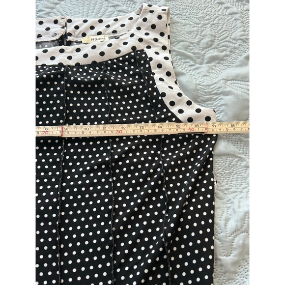 Haani Polka Dot Midi Dress Women’s L Black White Sleeveless Belted - Picture 10 of 11